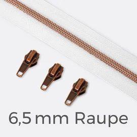 Kupfer Reißverschluss metallisiert weiß B3 1m lang
