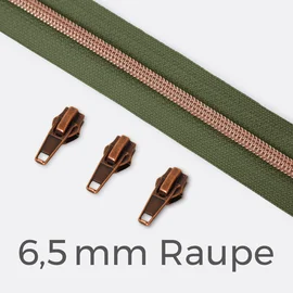 Kupfer Reißverschluss metallisiert 6,5mm army D170 1m lang
