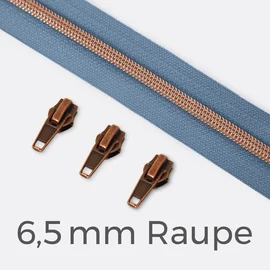 Kupfer Reißverschluss metallisiert 6,5mm Blassblau D205 1m lang