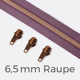Kupfer Reißverschluss metallisiert 6,5mm Blasslila D206 1m lang