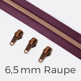 Kupfer Reißverschluss metallisiert 6,5mm Beere D230 1m lang