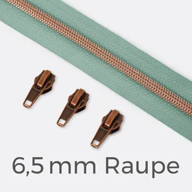 Kupfer Reißverschluss metallisiert 6,5mm Mint D250 1m lang