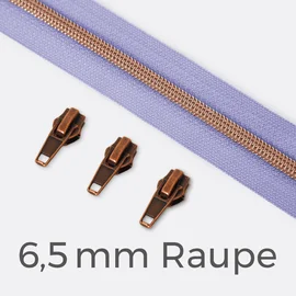 Kupfer Reißverschluss metallisiert 6,5mm helles Flieder D268 1m lang