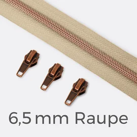 Kupfer Reißverschluss metallisiert 6,5mm Beige D371 1m lang