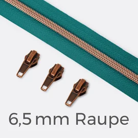 Kupfer Reißverschluss metallisiert 6,5mm dunkles Türkis D877 1m lang
