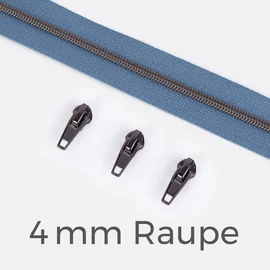 Reißverschluss Gunmetal 4mm Blassblau D205