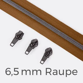 Reißverschluss Gunmetal 6,5mm Goldbraun D857