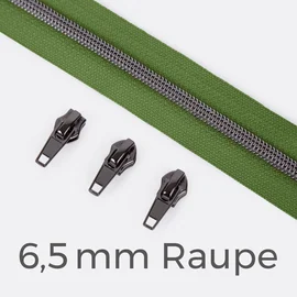Reißverschluss Gunmetal 6,5mm Oliv D887