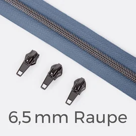 Reißverschluss Gunmetal 6,5mm Pastellblau D339
