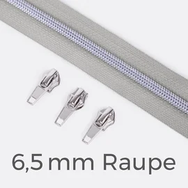 Reißverschluss Metallisiert Silber  6,5mm Mausgrau B24
