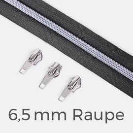 Reißverschluss Metallisiert Silber  6,5mm Anthrazit B39