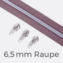 Reißverschluss Metallisiert Silber  6,5mm Blasslila D206