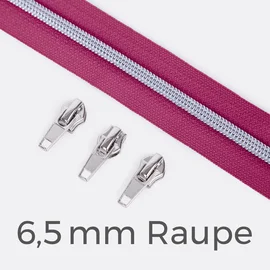 Reißverschluss Metallisiert Silber  6,5mm Fuchsia D258