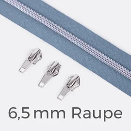 Reißverschluss Metallisiert Silber  6,5mm Pastellblau D339