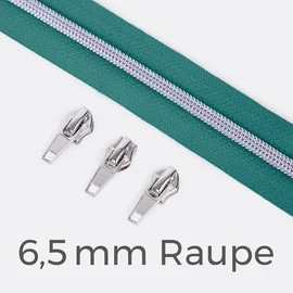 Reißverschluss Metallisiert Silber  6,5mm Dunkles Türkis D877