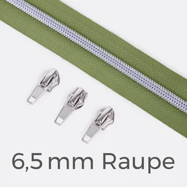 Reißverschluss Metallisiert Silber  6,5mm Olive D887