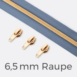 Endlos-Reißverschluss 6,5mm Raupe Gold Pastellblau D339