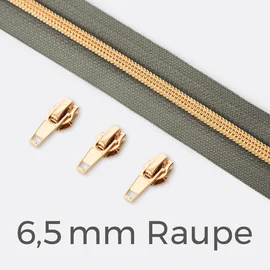Endlos-Reißverschluss 6,5mm Raupe Gold Mausgrau B24