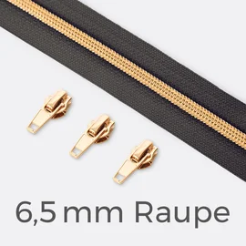 Endlos-Reißverschluss 6,5mm Raupe Gold Anthrazit B39