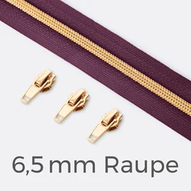Endlos-Reißverschluss 6,5mm Raupe Gold Beere D230