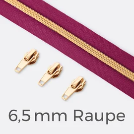 Endlos-Reißverschluss 6,5mm Raupe Gold Fuchsia D258