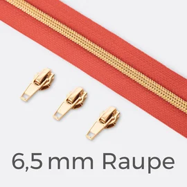 Endlos-Reißverschluss 6,5mm Raupe Gold Koralle D816