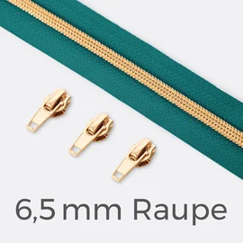 Endlos-Reißverschluss 6,5mm Raupe Gold Türkis D877