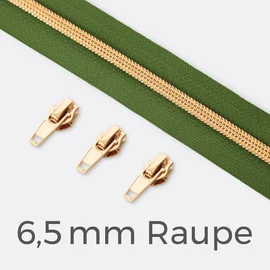 Endlos-Reißverschluss 6,5mm Raupe Gold Oliv D887
