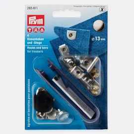 PRYM Nähfrei Hosenhaken und Stege 13mm Silberfarbig/Brüniert 4 Stück