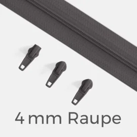 Reißverschluss Endlos Perlonraupe 4mm Zipper Dunkelgrau D306