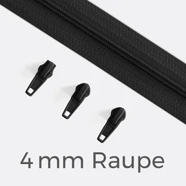 Reißverschluss Endlos Perlonraupe 4mm Zipper Schwarz B5