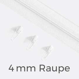 Reißverschluss Endlos Perlonraupe 4mm Zipper Weiß B3