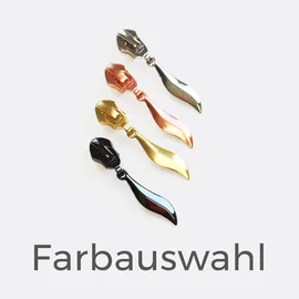 Zipper in Blattform in den Farben gold, silber, kupfer und gunmetal