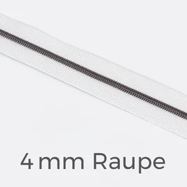 Reißverschluss Meterware Metallisiert Gunmetal 4mm Weiß B3