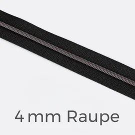 Reißverschluss Meterware Metallisiert Gunmetal 4mm Schwarz B5
