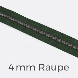 Reißverschluss Meterware Metallisiert Gunmetal 4mm Dunkelgrün D190