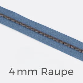 Reißverschluss Meterware Metallisiert Gunmetal 4mm Blassblau D205