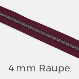 Reißverschluss Meterware Metallisiert Gunmetal 4mm Helle Beere D525