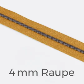 Reißverschluss Meterware Metallisiert Gunmetal 4mm Senf D846