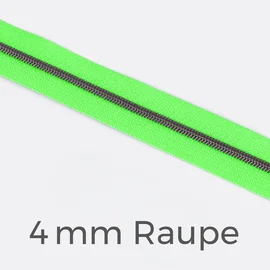 Reißverschluss Meterware Metallisiert Gunmetal 4mm Neongrün PT802