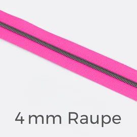 Reißverschluss Meterware Gunmetal Metallisiert 4mm Neonpink PT806