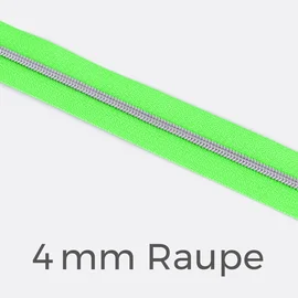 Reißverschluss Meterware Silber Metallisiert 4mm Neongrün PT802