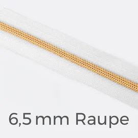 Reißverschluss Meterware Metallisiert Gold 6,5mm Weiß B3
