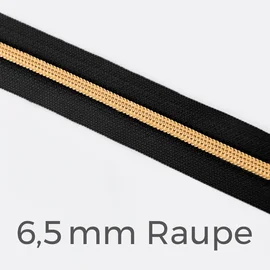 Reißverschluss Meterware Metallisiert Gold 6,5mm Schwarz B5