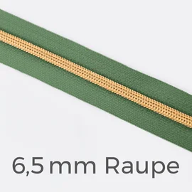 Reißverschluss Meterware Metallisiert Gold 6,5mm Salbei D100