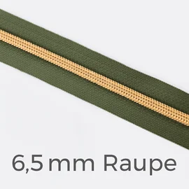 Reißverschluss Meterware Metallisiert Gold 6,5mm Army D170