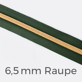Reißverschluss Meterware Metallisiert Gold 6,5mm Dunkelgrün D190
