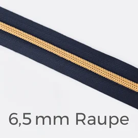 Reißverschluss Meterware Metallisiert Gold 6,5mm Indigo D196