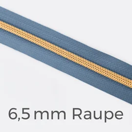 Reißverschluss Meterware Metallisiert Gold 6,5mm Blassblau D205