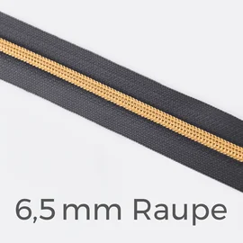 Reißverschluss Meterware Metallisiert Gold 6,5mm Dunkelgrau D306